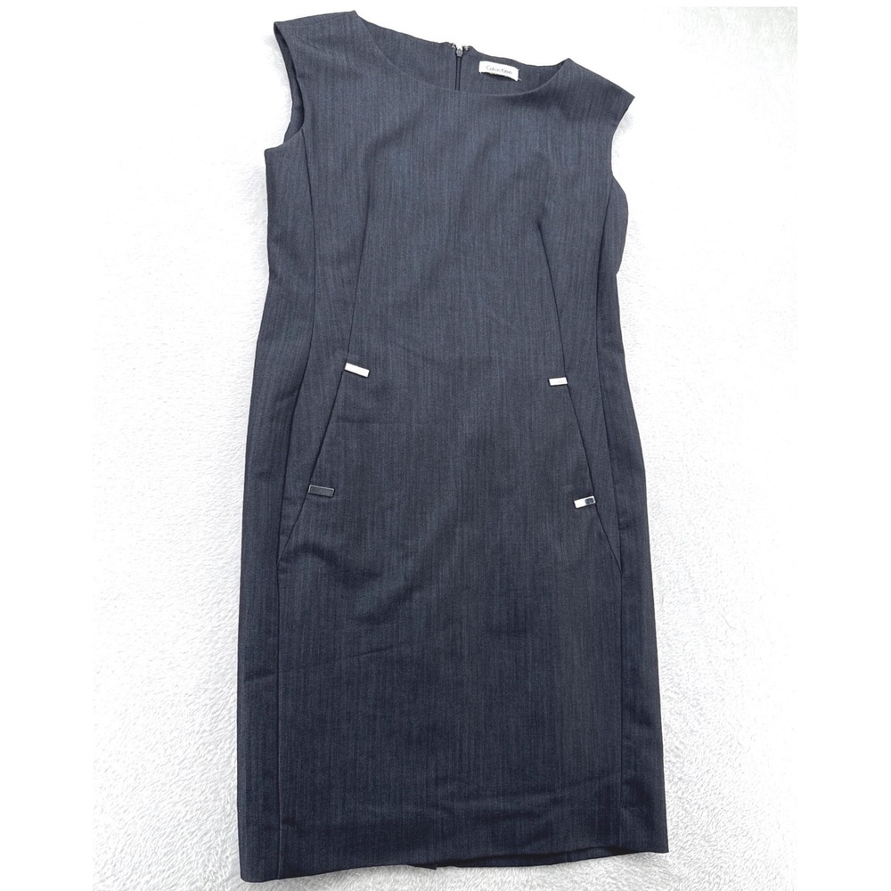 Calvin Klein Sheath Women's Large Dress Gray Sleeveless Professional Career